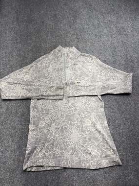 Smartwool Merino 250 Women's gray Floral Print 1/4 Zip Base Layer Top Size L